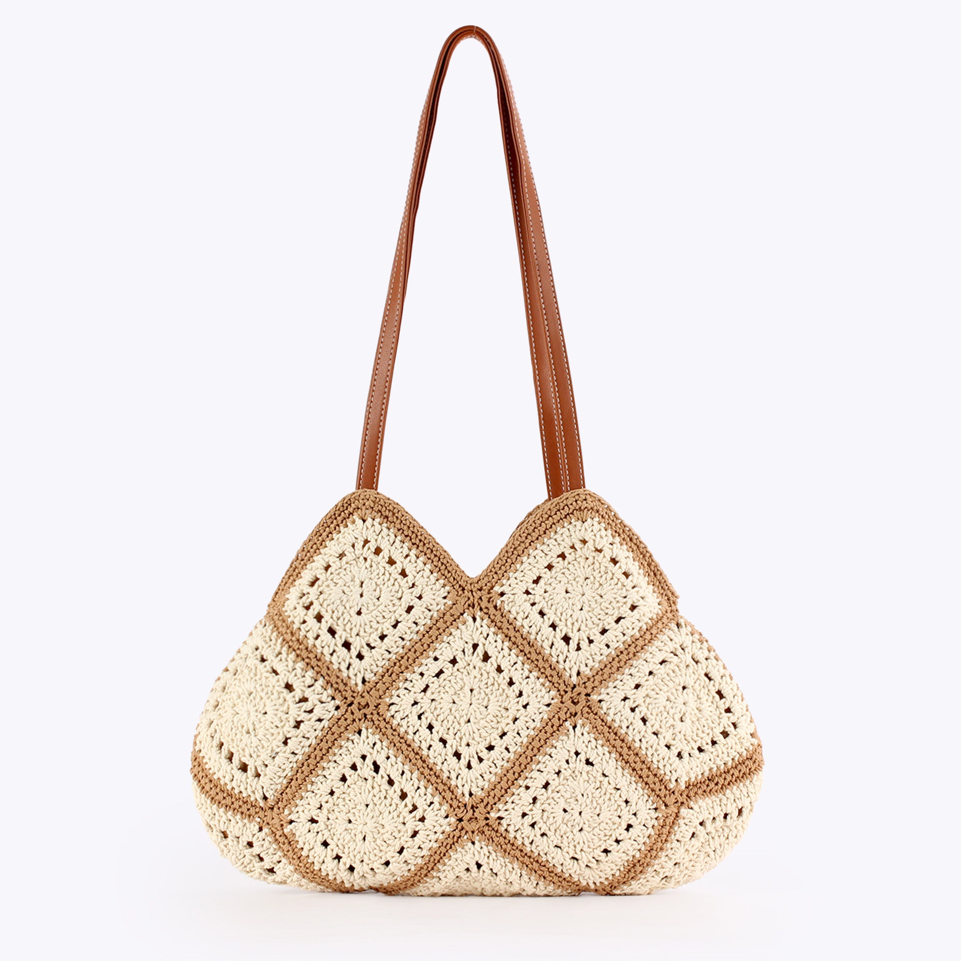 Boho Hand-Crocheted Cotton Patchwork Granny Square Shoulder Bag