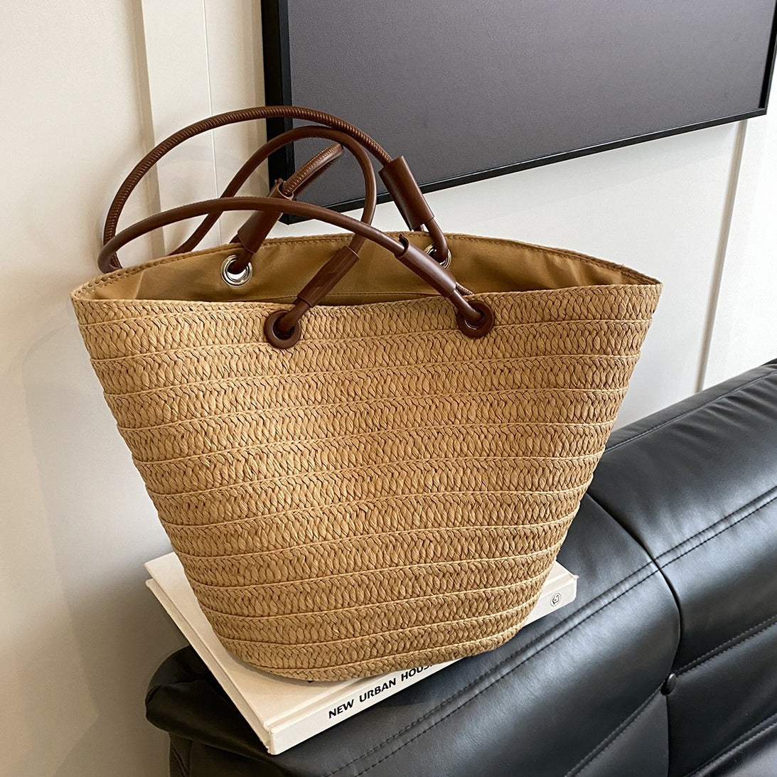 Women French Straw 2026 Summer New Woven Beach Large Shoulder Tote Bag