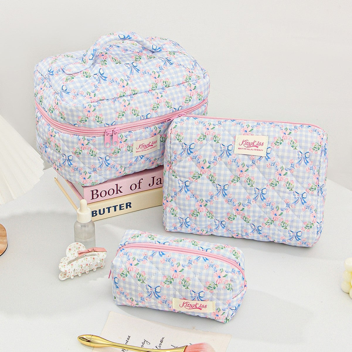 Canvas Striped Octagonal Large-Capacity Toiletry Bag