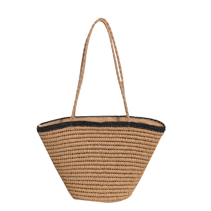 Simple Large Capacity Shoulder Straw Woven Beach Bag