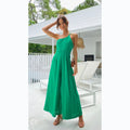 Solid Color Loose Wide-Leg Cotton Linen Jumpsuit
