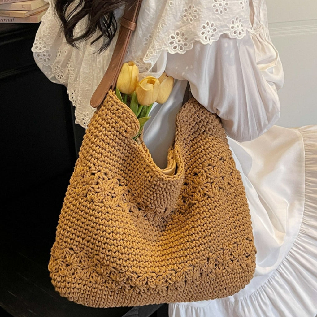 Women 2026 Resort Style Woven  Simple Large Capacity Casual Beach Bag