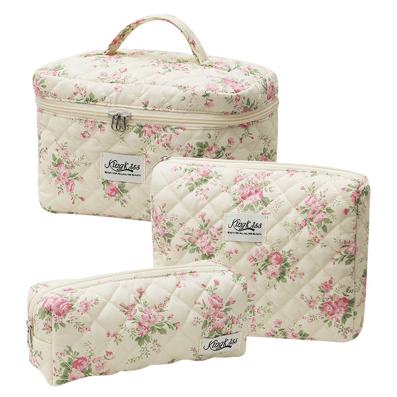 Floral Ins Quilted Cotton Cosmetic Bag