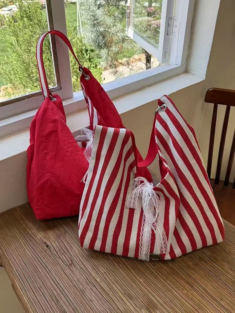 Striped Canvas Large Capacity Tote Bag