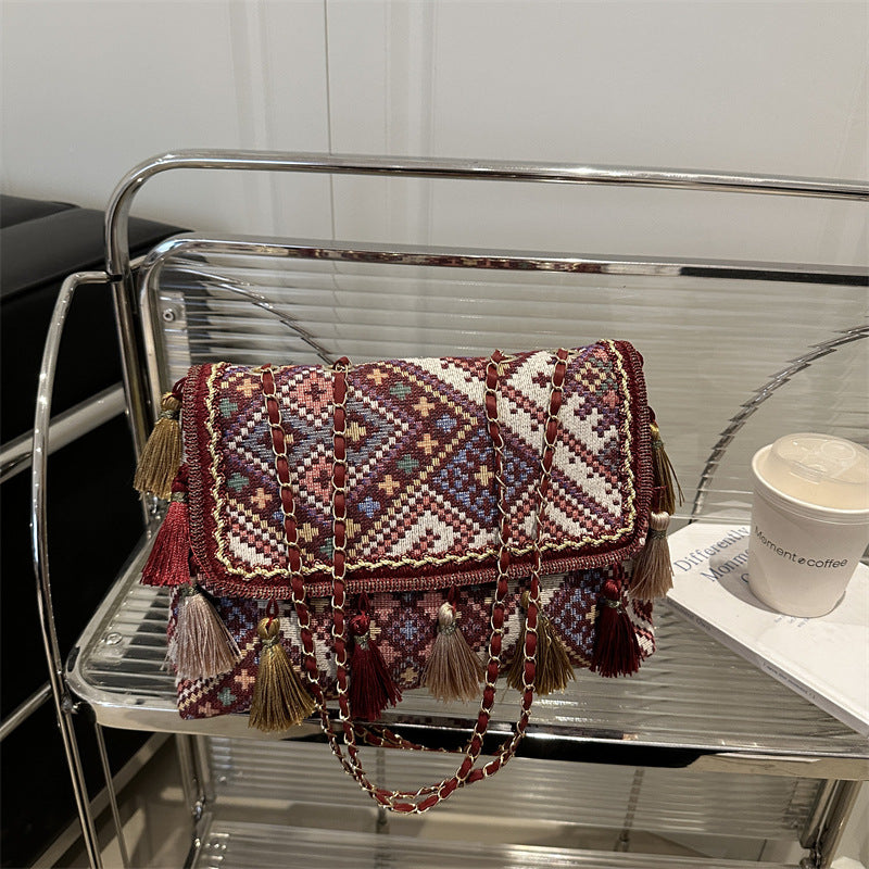 Ethnic Style Retro Chain Tassel Crossbody Bag