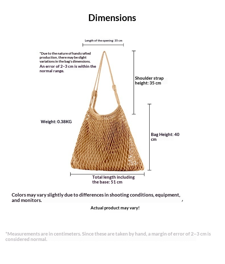 Oversized Boho Handwoven Cotton Rope Net Shoulder Bag with Inner Lining