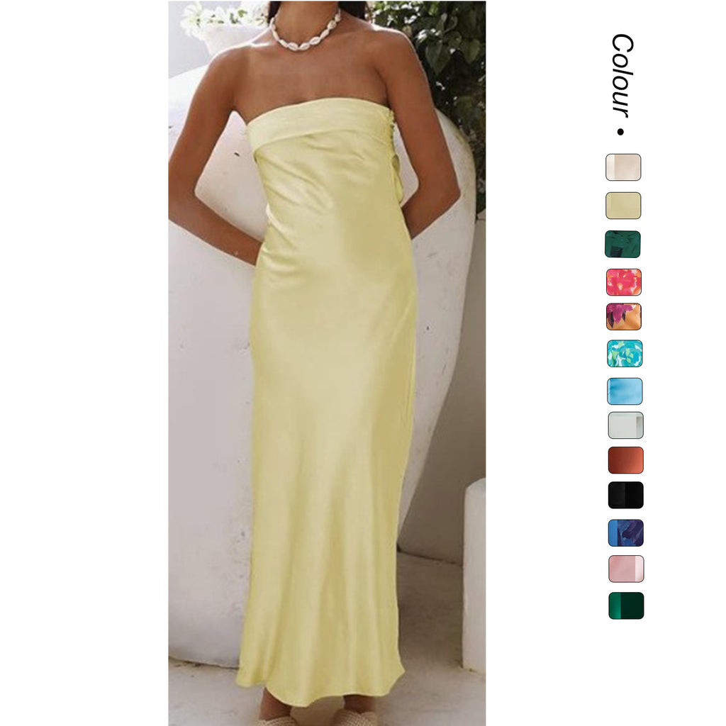Satin Hollow Backless Tube Top Dress