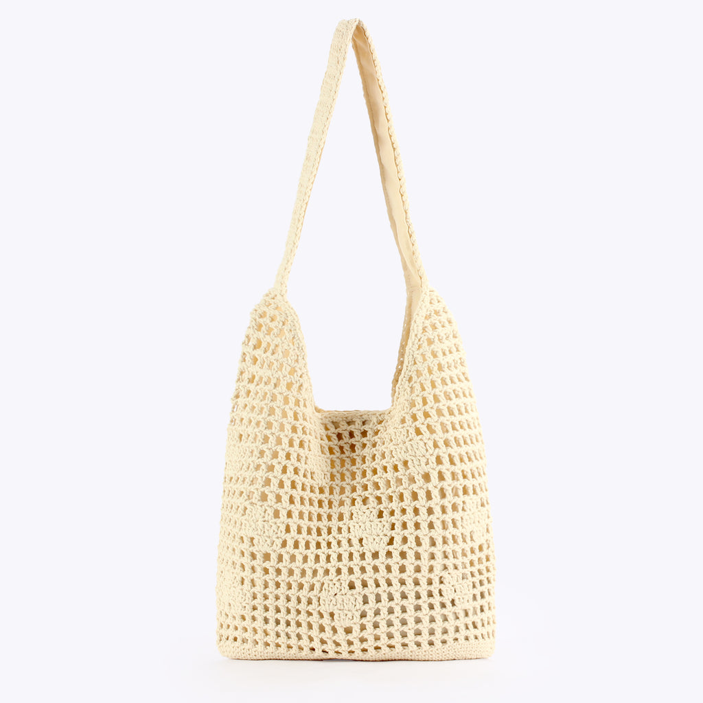 Boho Openwork Hand Crocheted Cotton Rope Shoulder Tote Bag