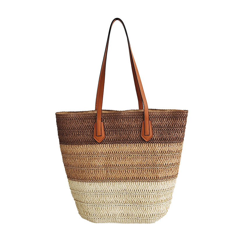 Gradient Straw Large Capacity Woven Beach Tote