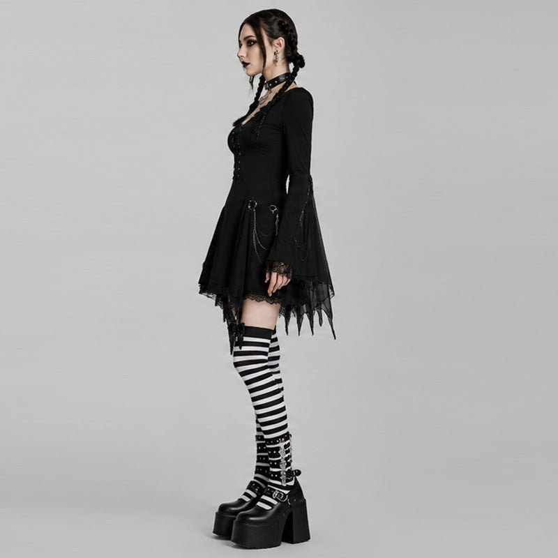Halloween Gothic Bat Wing Mini Dress with Lace Up Bodice