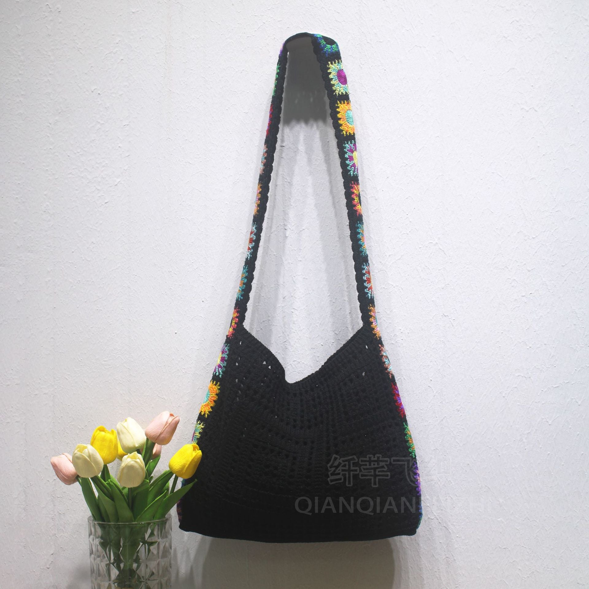 New Cross-Border Amazon Cross-Border Women'S Patchwork Knitted Hand Shoulder Bag Hot Sale Simple And Versatile Retro Knitted Bag