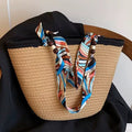 Women New Straw Woven Large Scarf Tie Shoulder Beach Bag