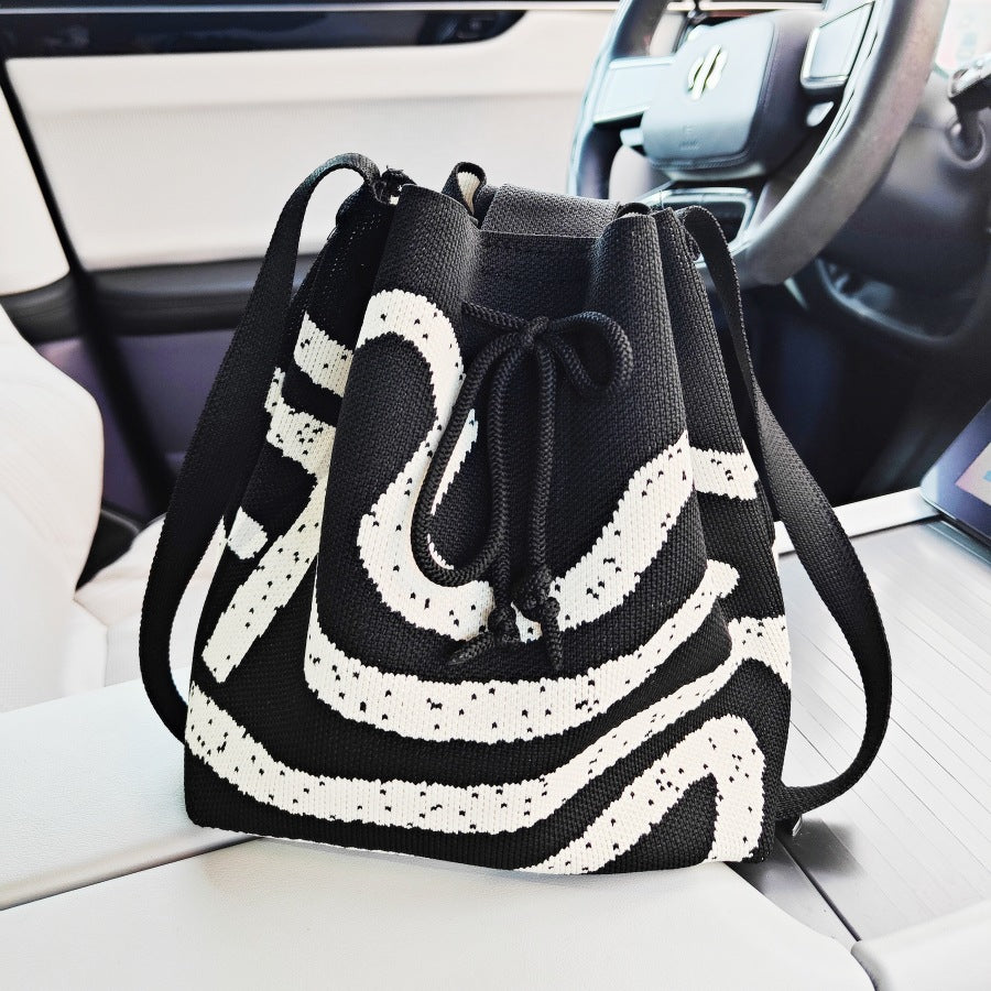 Knitted Drawstring Mini Bucket Shoulder Bag