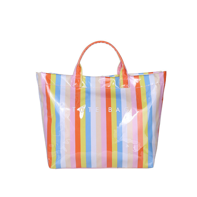Vertical Stripe Rainbow PVC Tote Bag