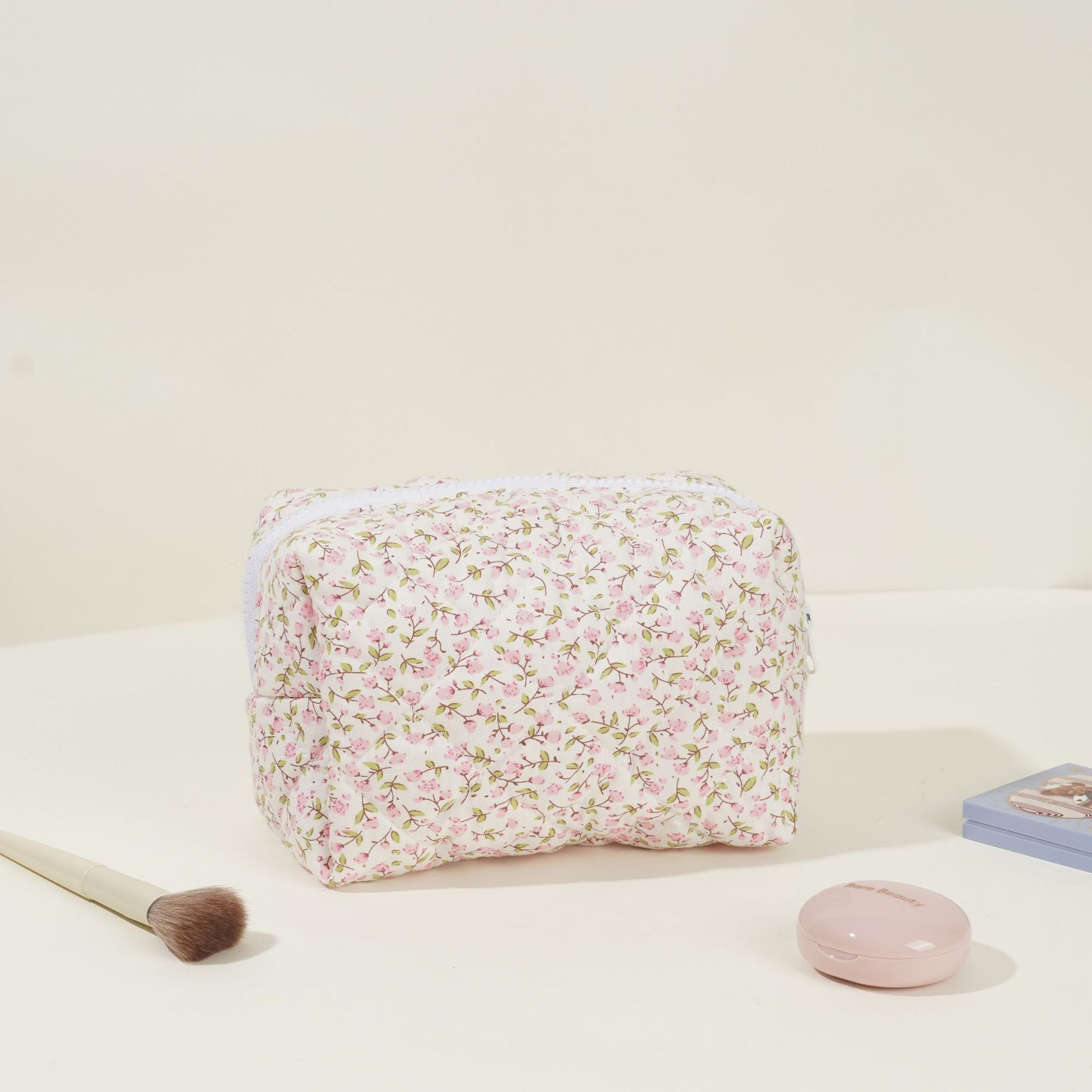 Floral Quilted Large Capacity Cotton Toiletry Bag