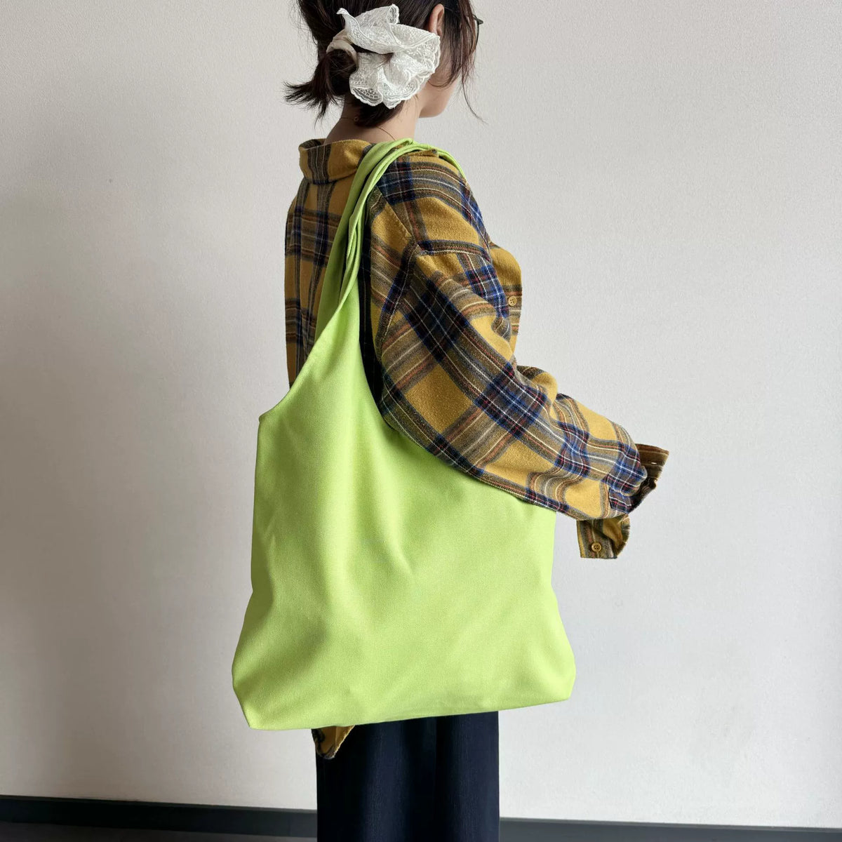 Solid Color Canvas Wide Strap Tote Bag