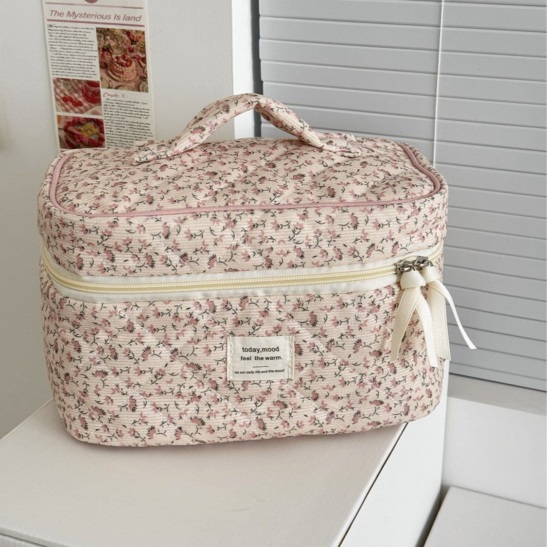 Corduroy All-Over Floral Cosmetic Bag