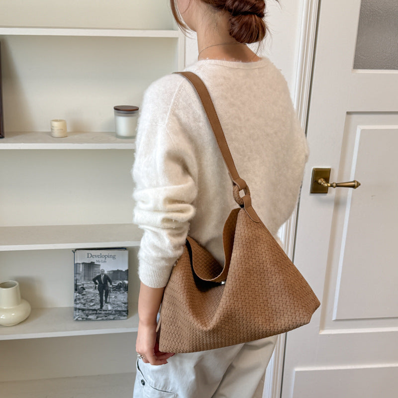 Soft Woven Shoulder Bag with Adjustable Strap and Removable Pouch