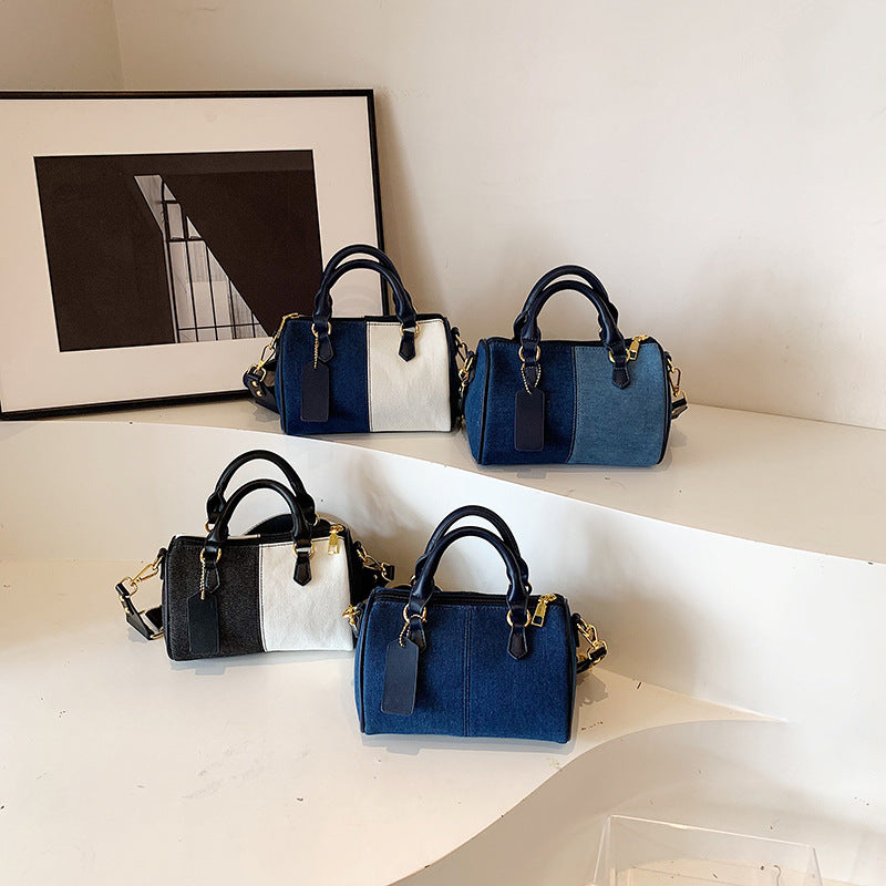 2026 Women Denim Patchwork Puffer Pillow Shoulder Bag