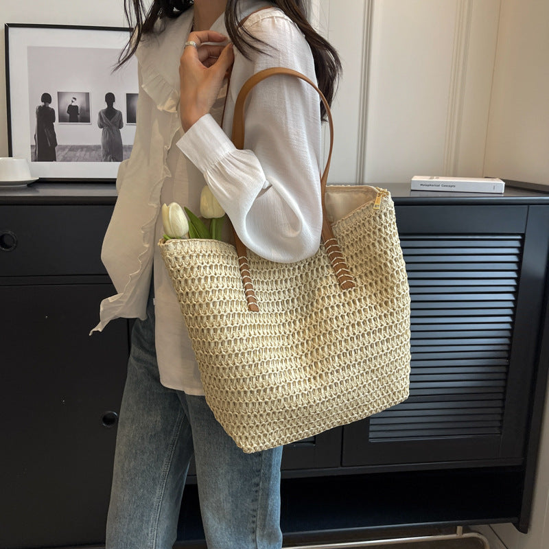 Women Straw Vacation 2026 Spring New Fashion Large Shoulder Tote Bag