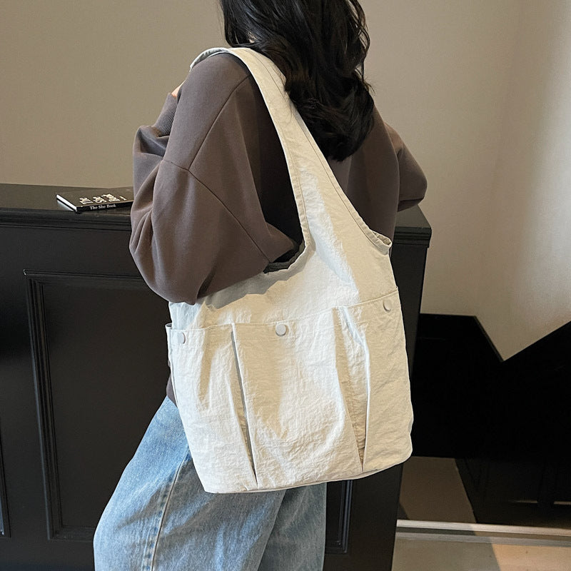2026 Solid Large Capacity Multi-Pocket Shoulder Tote Bag