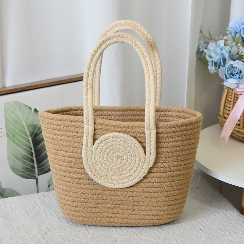 Retro Contrast Color Splicing Cotton Woven Large Capacity Simple Fashion Shoulder Handbag