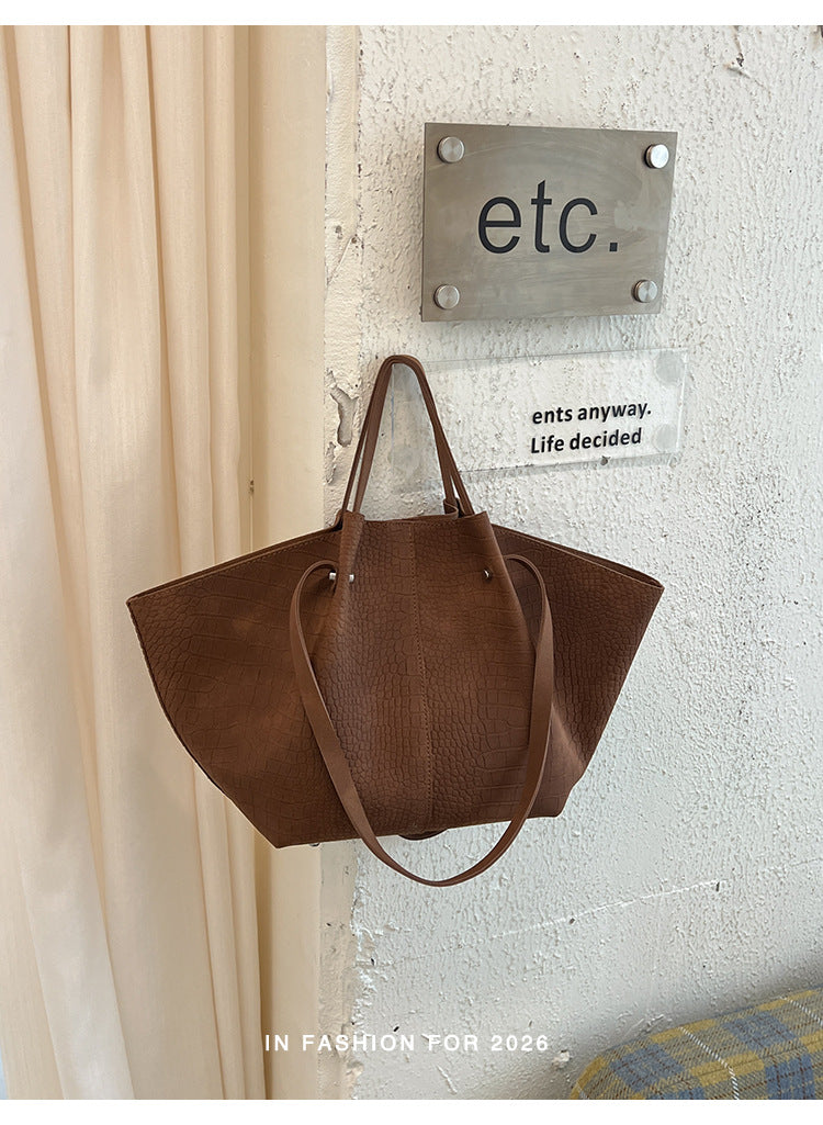 Vintage Croc Embossed PU Leather Oversized Tote Bag