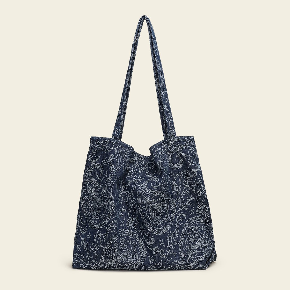 Retro Paisley Floral Large Canvas Tote Bag
