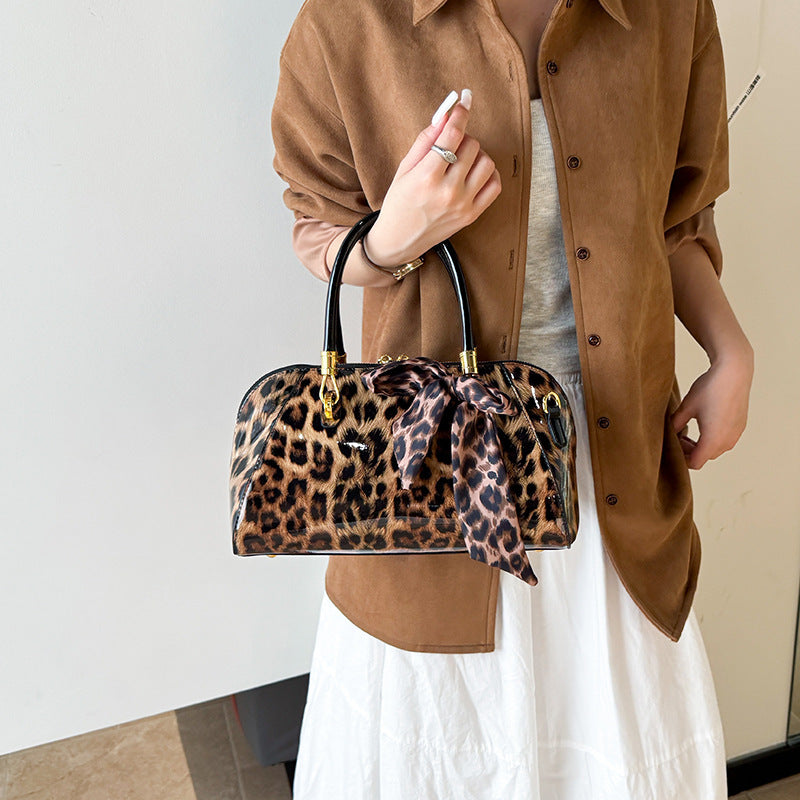 Glossy Leopard Print Bow Handbag