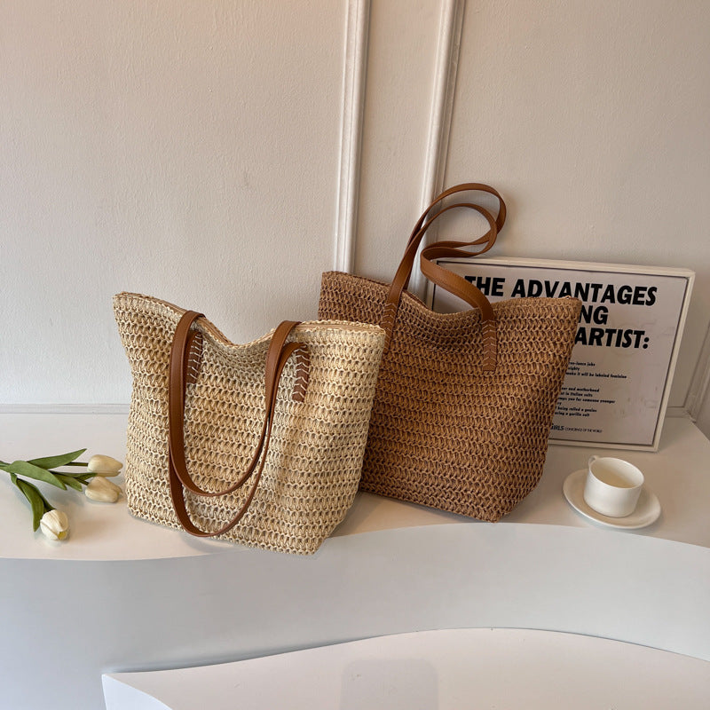 Women Straw Vacation 2026 Spring New Fashion Large Shoulder Tote Bag