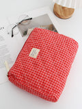 Red Plaid Quilted Large Capacity Cosmetic Bag