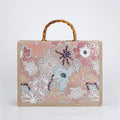 Women Bamboo Woven Straw Tote Bag, Sequin Large Capacity Handbag