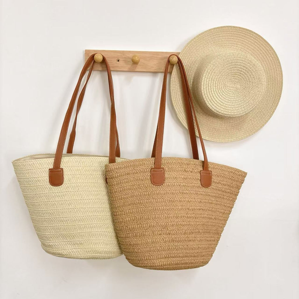 Straw Large Capacity Beach Woven Bucket Tote Bag