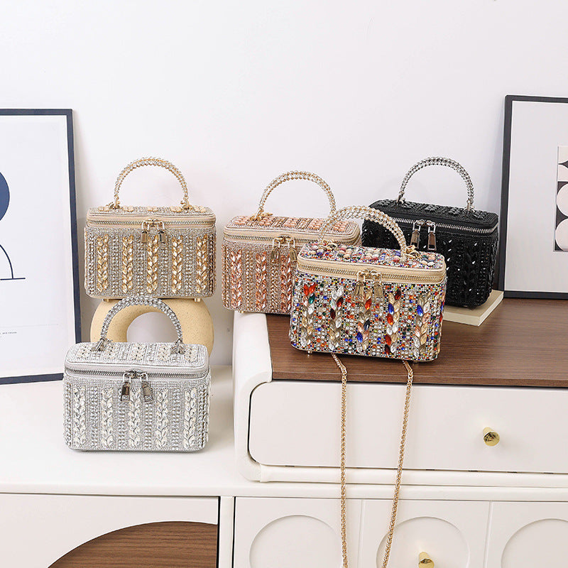 Rhinestone Crystal Box Clutch Bag with Chain Strap