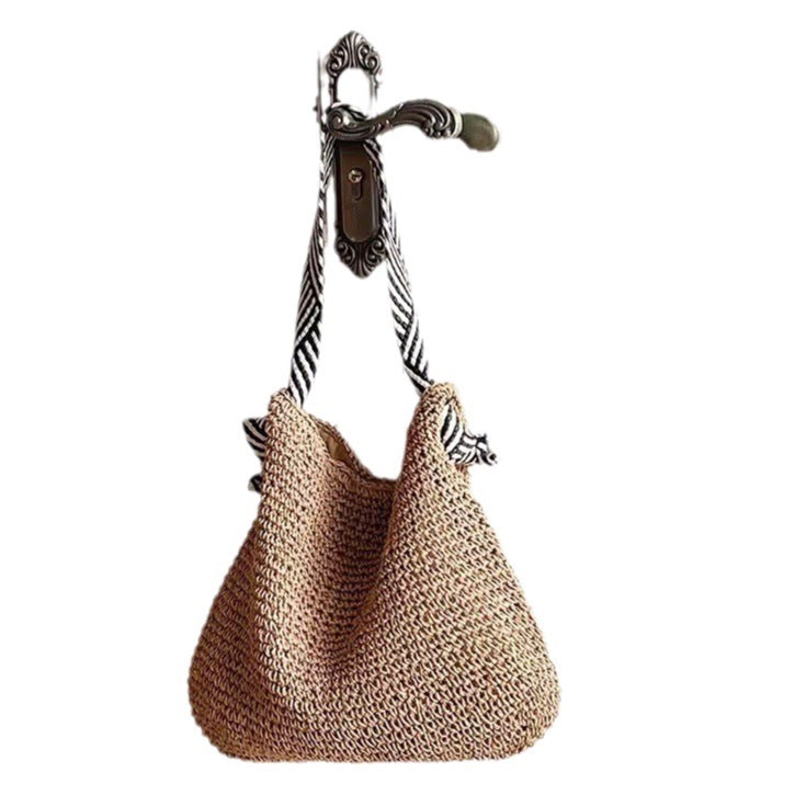 Women Korean Striped Straw 2026 New Solid Shoulder Vacation Bag
