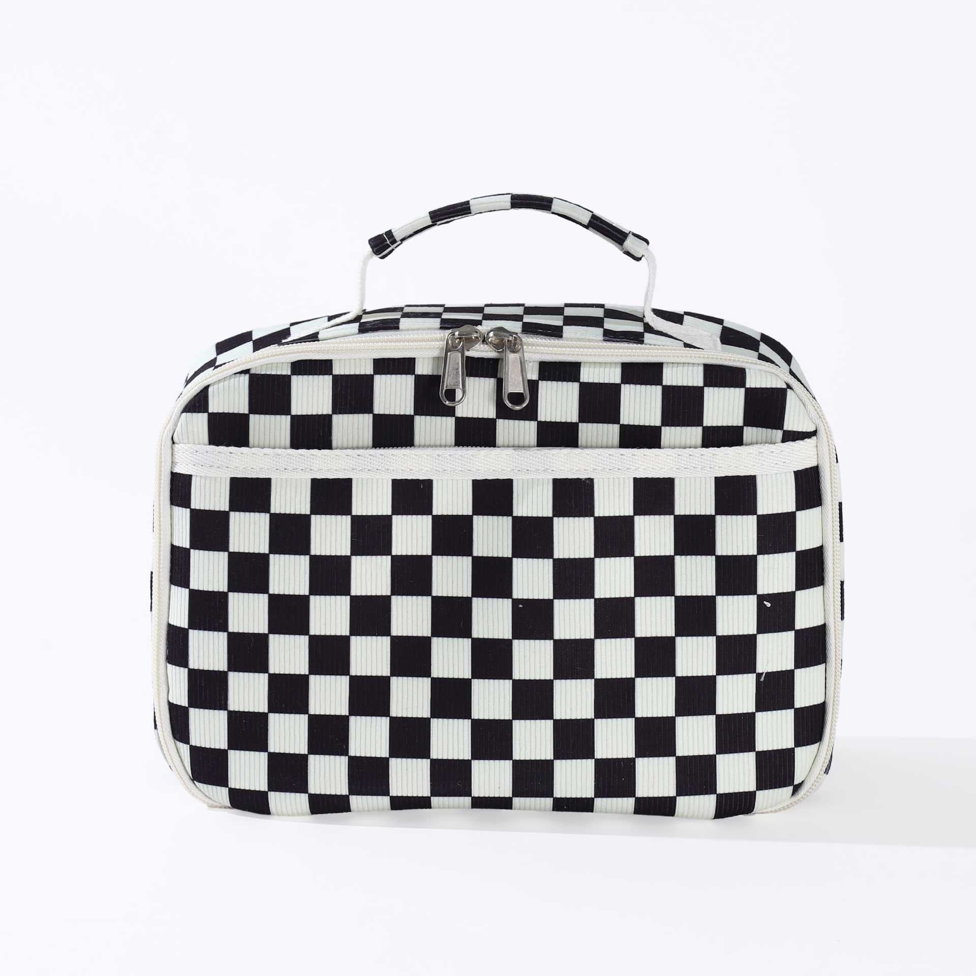 Corduroy Checkerboard Insulated Portable Lunch Bag