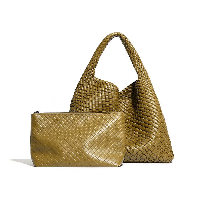 Large Woven Soft PU Leather Shoulder Bag