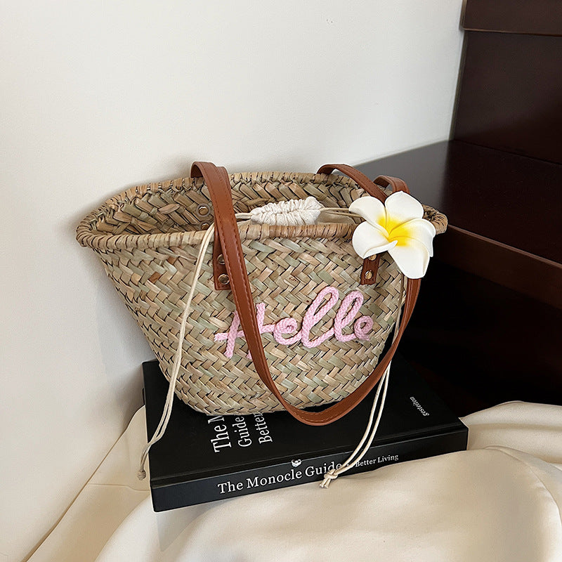 Women Straw Beach Summer Woven Shoulder Underarm Basket Tote Bag