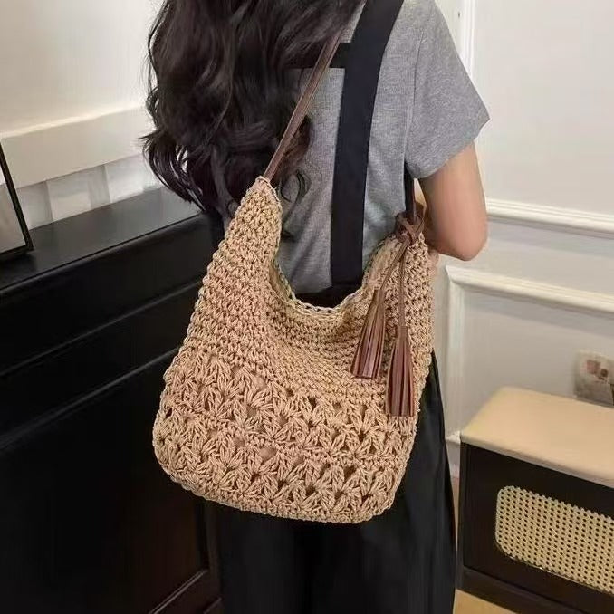 Large Capacity Woven Straw Beach Tote Bag
