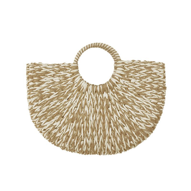 Handmade Round Woven Paper Rope Straw Beach Tote