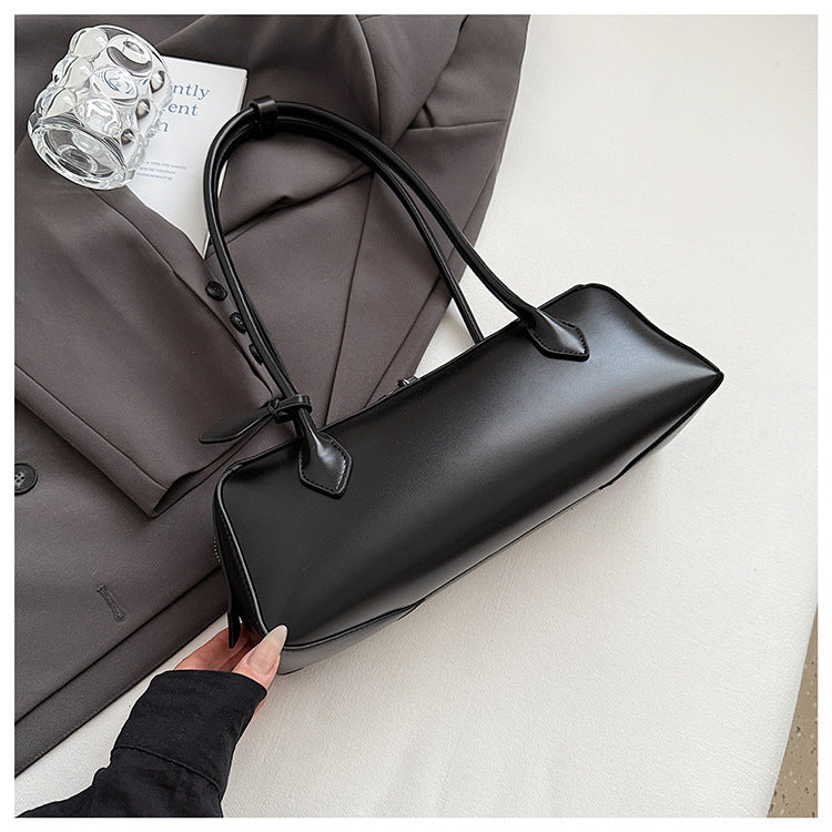 Minimalist East West PU Leather Baguette Shoulder Bag