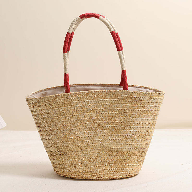 Unique Embroidered Cherry Shoulder Straw New Large Beach Bag