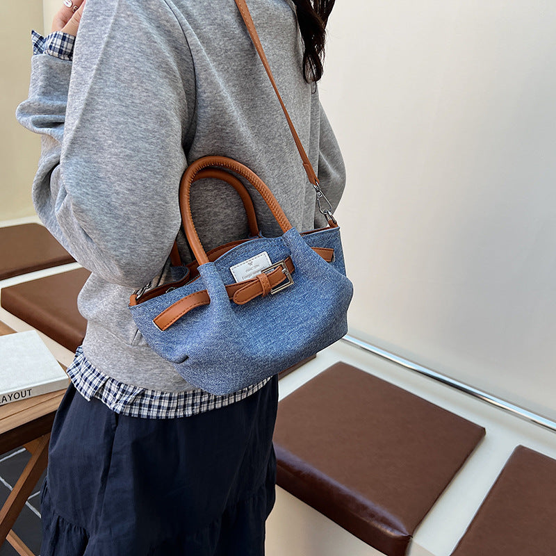 Women Casual Color Block Denim gathered Shoulder Bag
