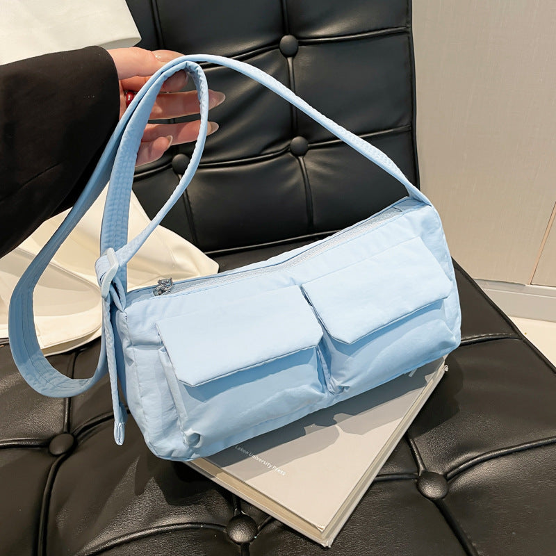 Cross-Border Waterproof Nylon Cloth Bag Ins Shoulder Bag 2025 Popular Women'S Bag Niche Style High-End Double Pocket Crossbody Bag