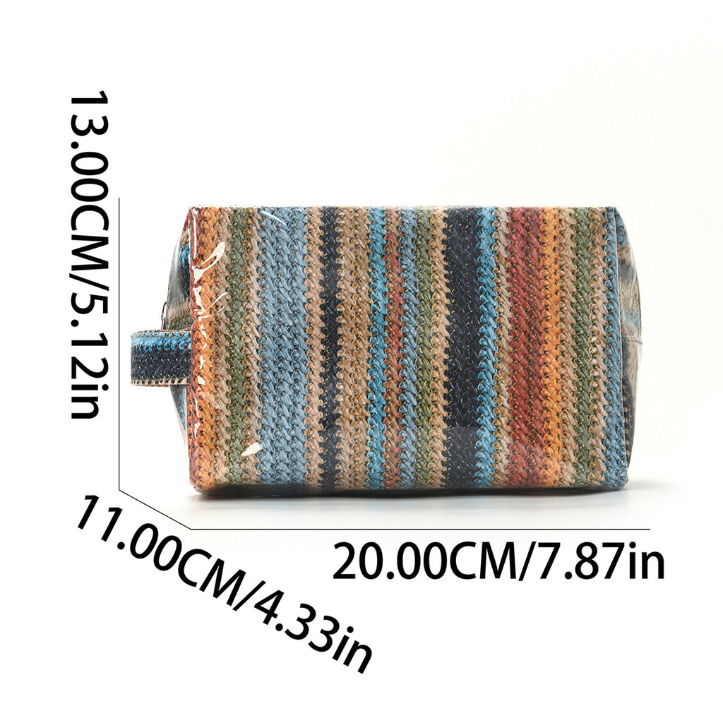 2026 Imitation Straw Waterproof Pvc Cosmetic Bag Large Capacity Cosmetic Storage Bag Wash Bag Bright Fabric Cosmetic Bag