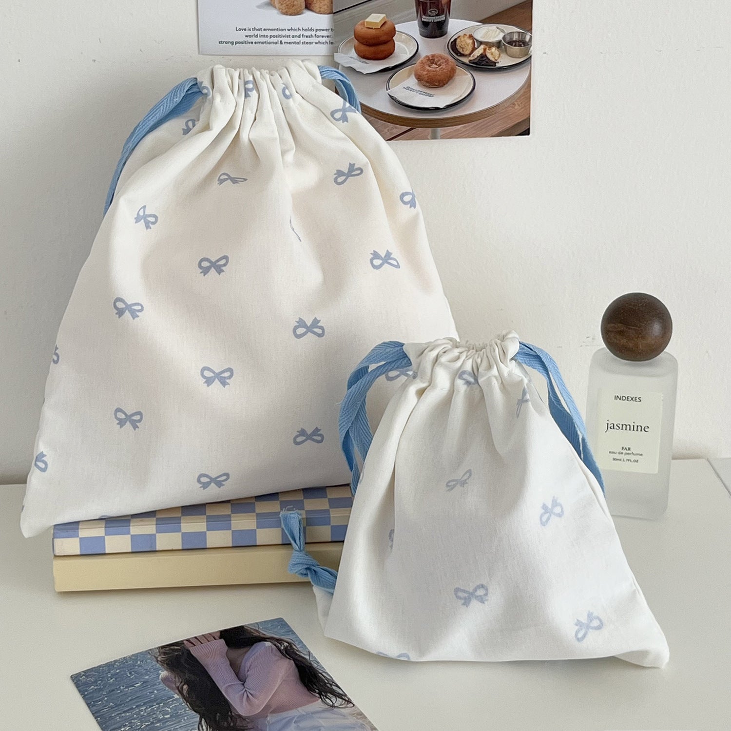 Sweet Bow Printed Drawstring Storage Bag