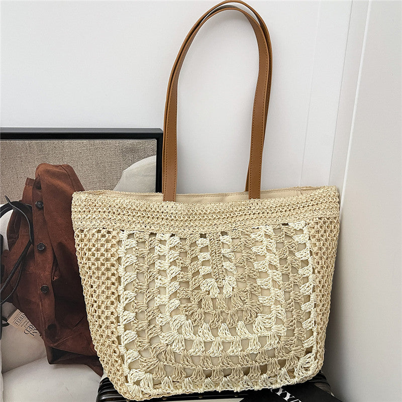 2026 Woven Shoulder Beach Handheld Unique Large Straw New Underarm Tote Bag