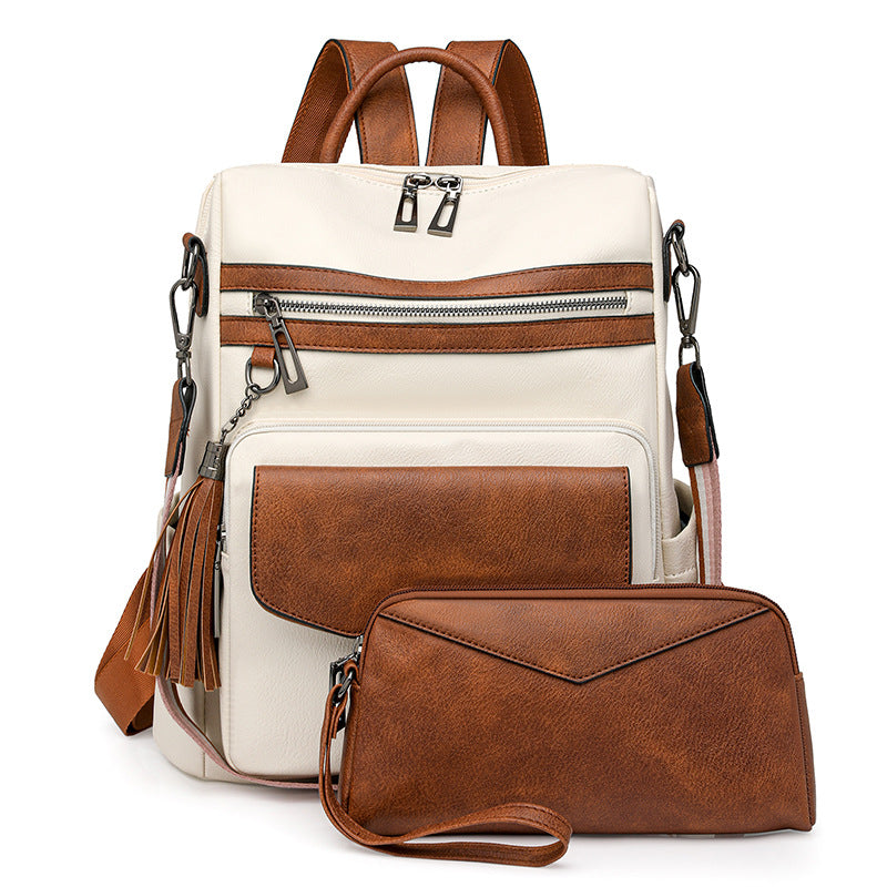 Cross-Border Shopping For New Winter European And American Retro Fashion Women'S Backpacks Large Capacity Double Color Tassel Backpack Wholesale