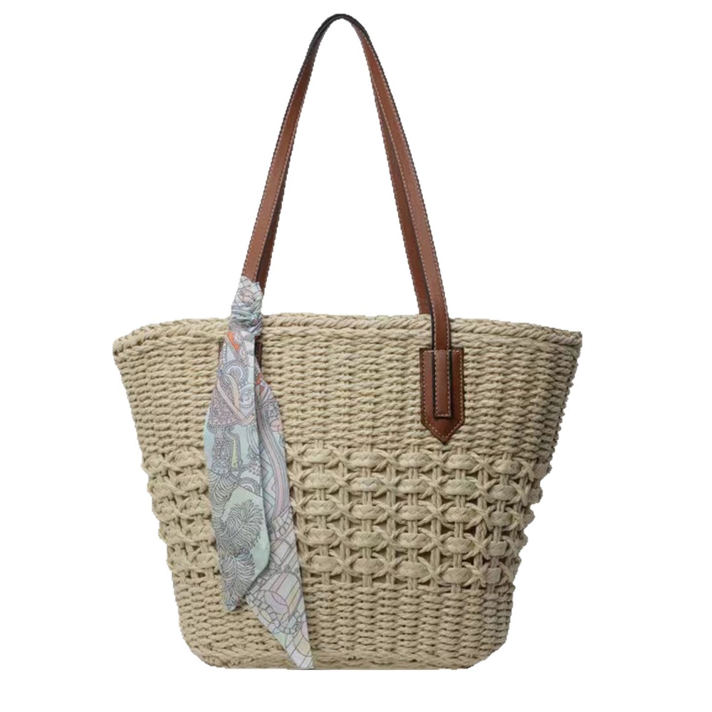 Large Capacity Woven Straw Beach Shoulder Tote Bag