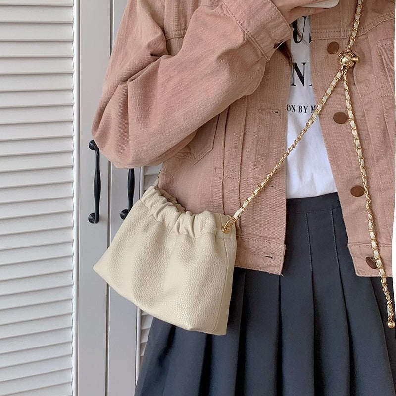 Women Solid Color Niche Chain Crossbody Bucket Bag